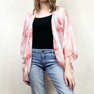NWT Boutique Red & White Tie Dye Kimono Cardigan
